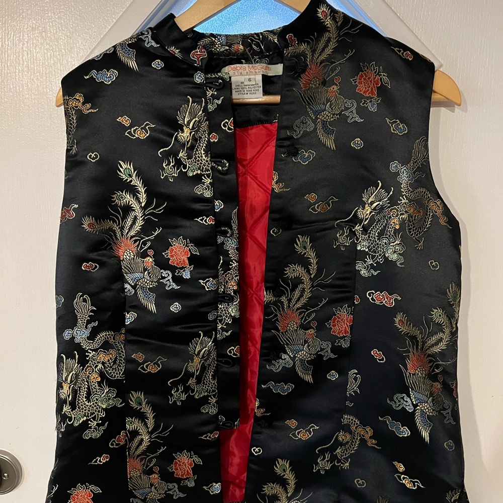 Black Satin Floral Vest